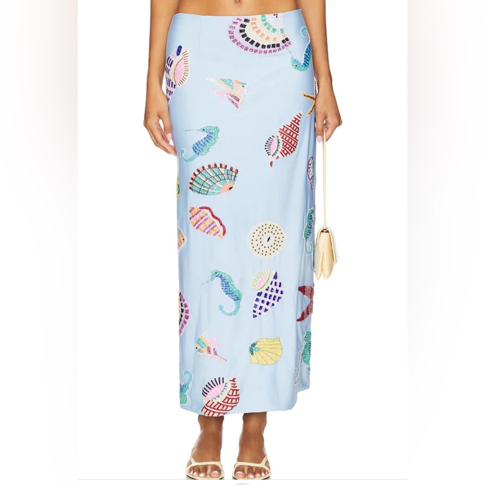 Oceanus KShell Hand Beaded Light Blue Seashell Print HalterTop and Skirt Set NWT - Picture 12 of 17